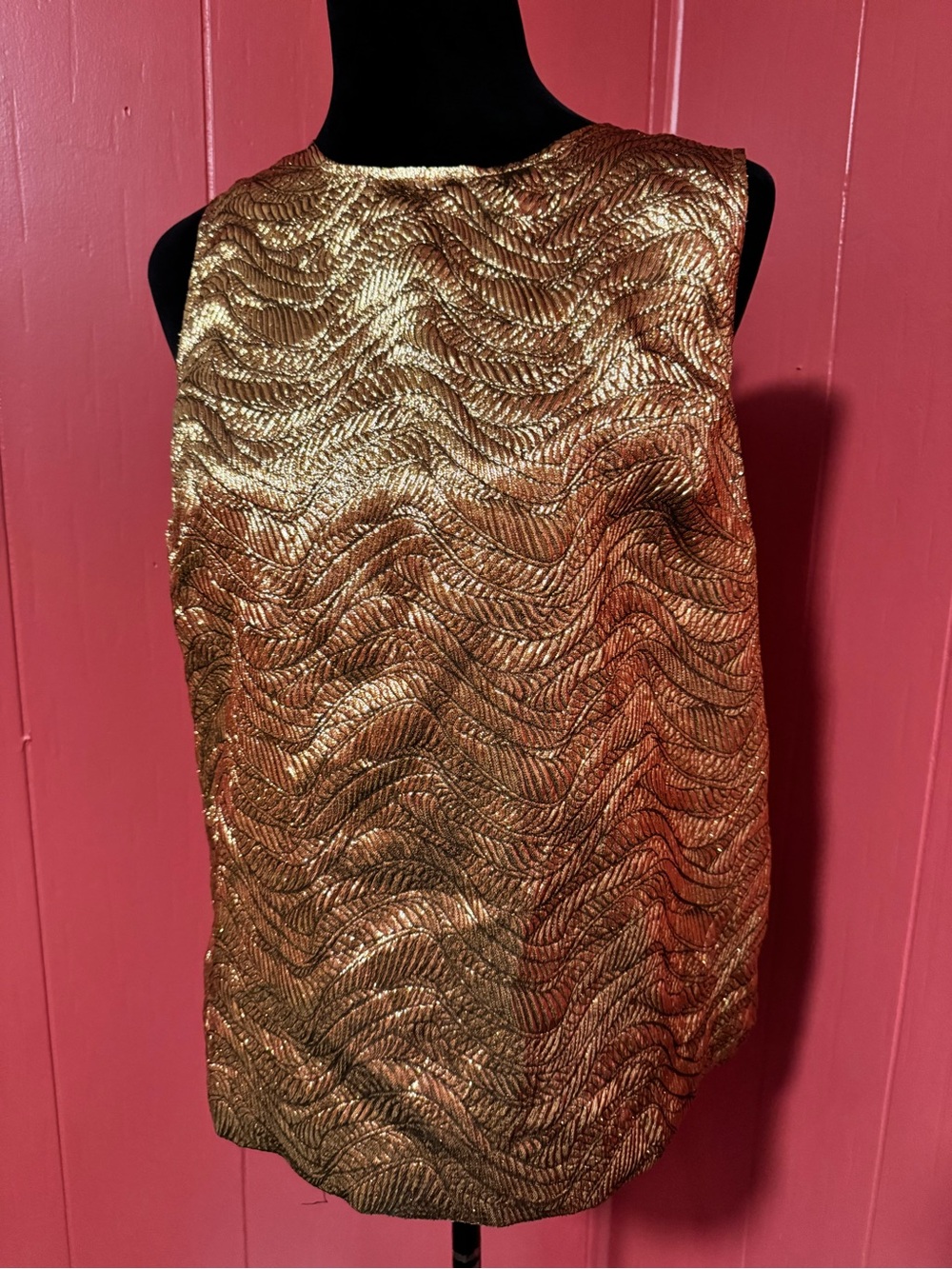 J. Crew Metallic Gold Wavy Jacquard Shell Top - Picture 1 of 3